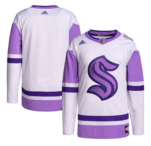 Men's Seattle Kraken Blank White/Purple Stitched Jersey Men's Seattle Kraken Blank White/Purple Stitched Jersey